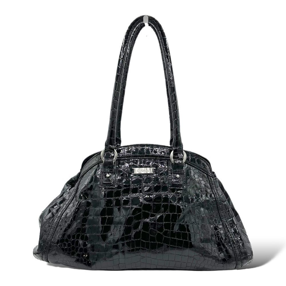 COLE HAAN XL Black Reptile‎ Embossed Patent Leather Tote Bag